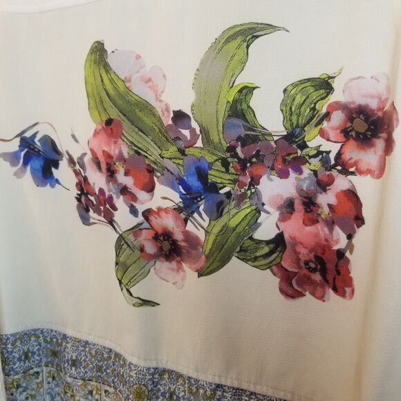Soft Surrounding Boho Top Tunic Womens Small White Artsy Floral Long Sleeve - Picture 3 of 9
